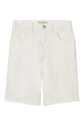 Nili Lotan Russel Denim Short in Cream Button front