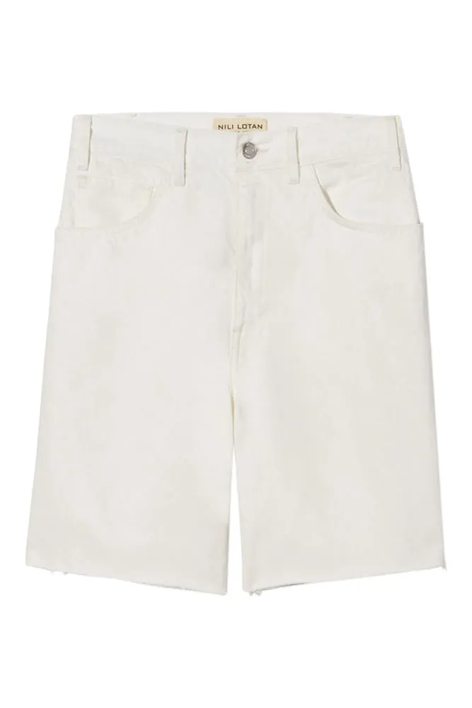 Nili Lotan Russel Denim Short in Cream Button front