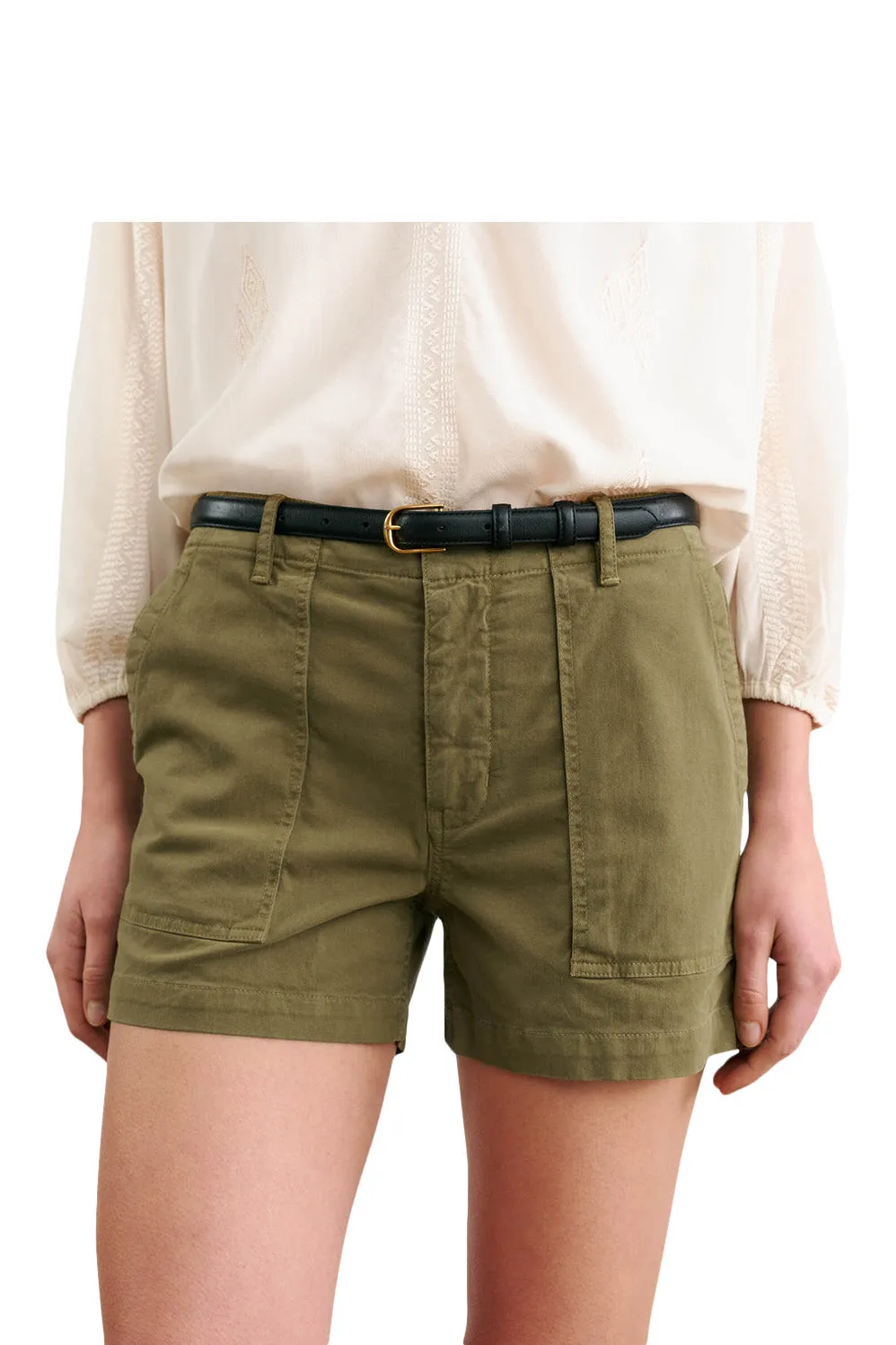 Nili Lotan Utility Shorts in Military Green Versatile Layering