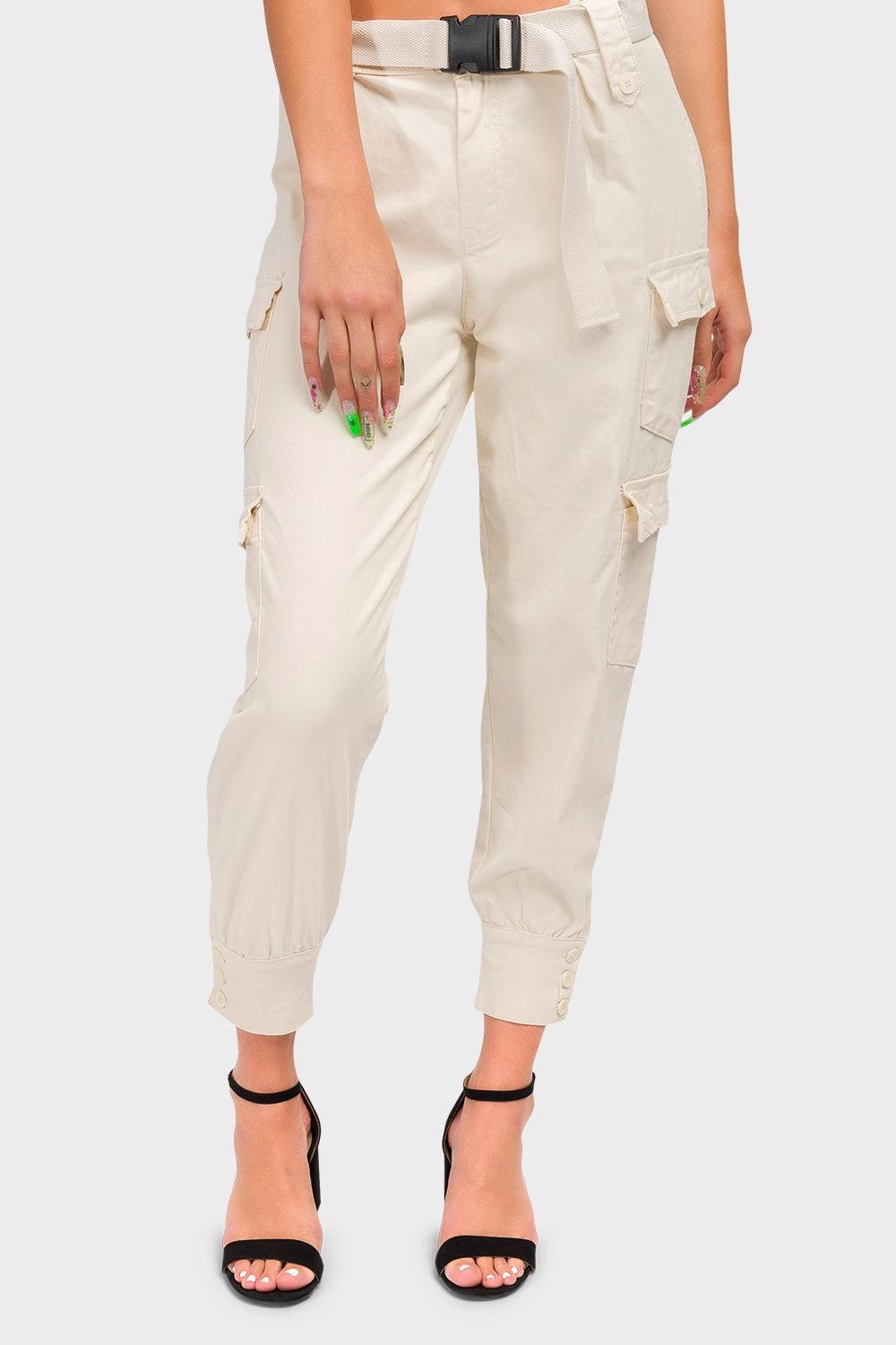 Day Wear High Waist Cargo Pants with Belt