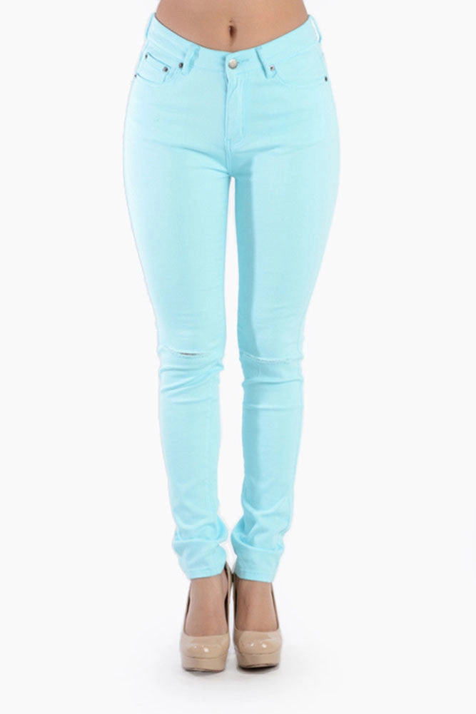 windproof Ripstop Reinforcement High Waisted Colored Ripped Skinny Pants