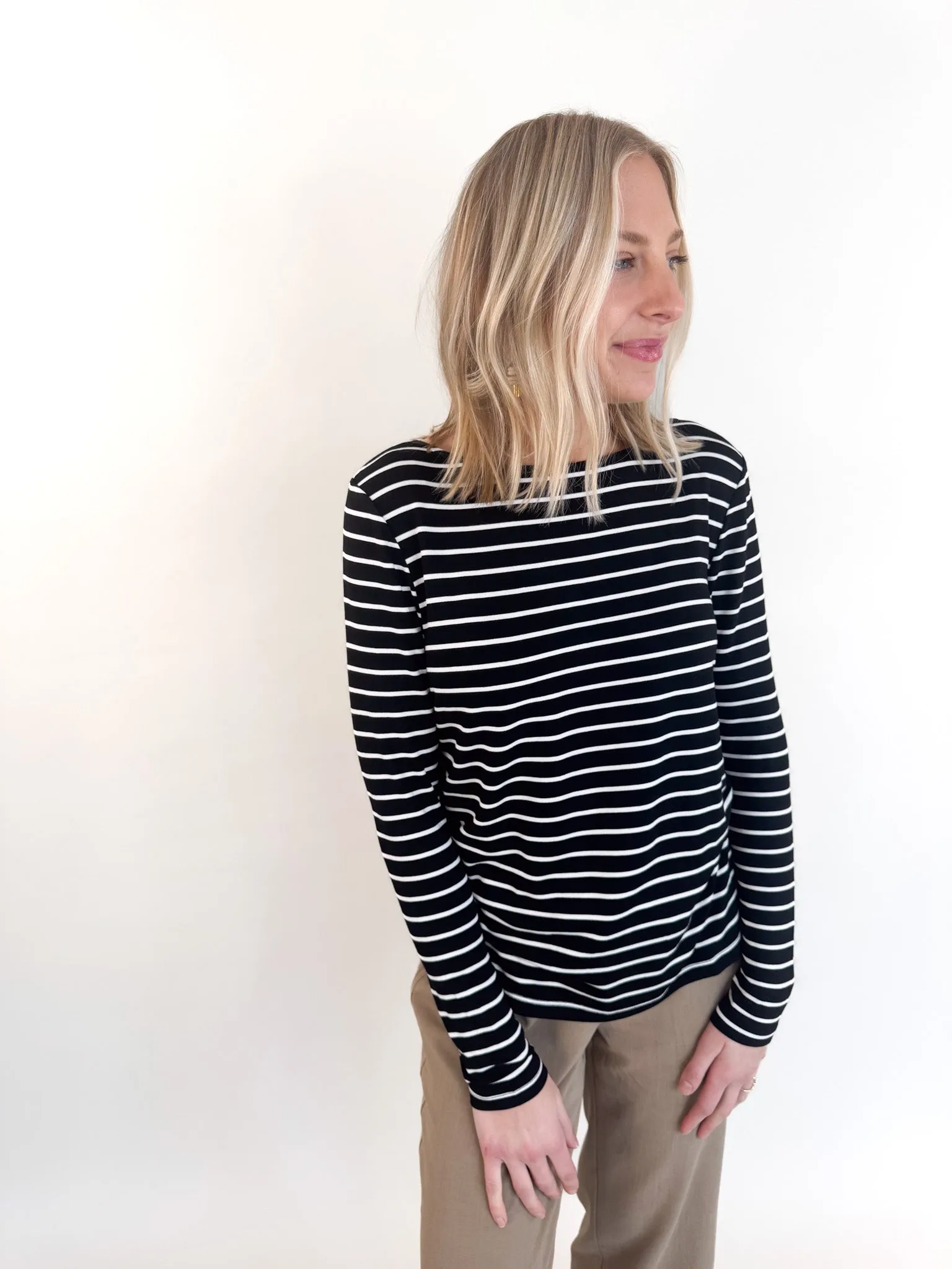 wrinkle free Alison Boatneck Striped Long Sleeve