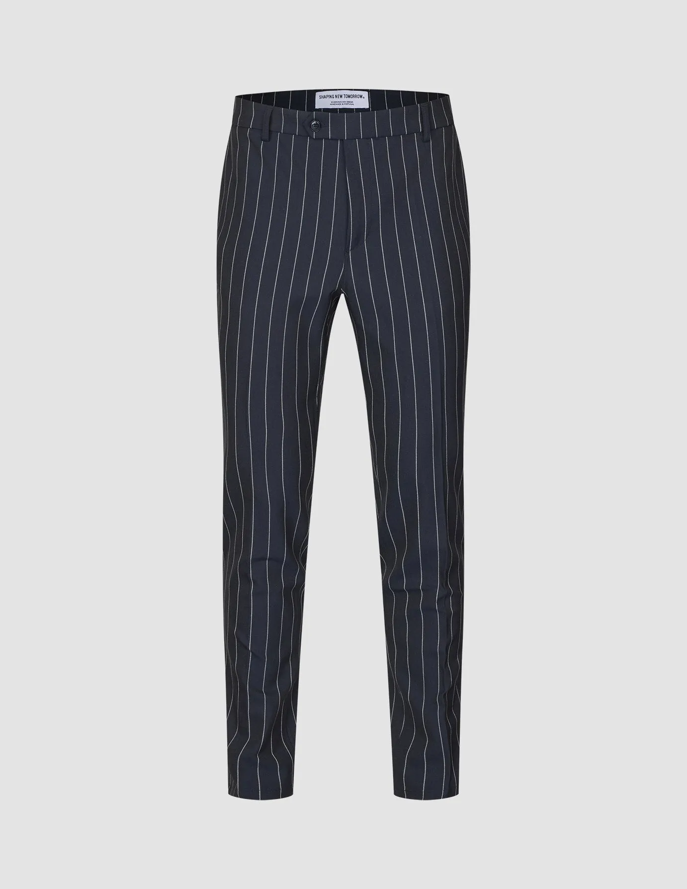 Essential Suit Pants Slim Navy Stripes AdjustableWaistband