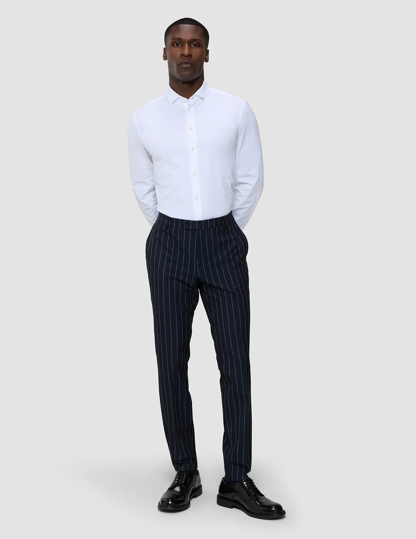 Essential Suit Pants Slim Navy Stripes Casual Comfort