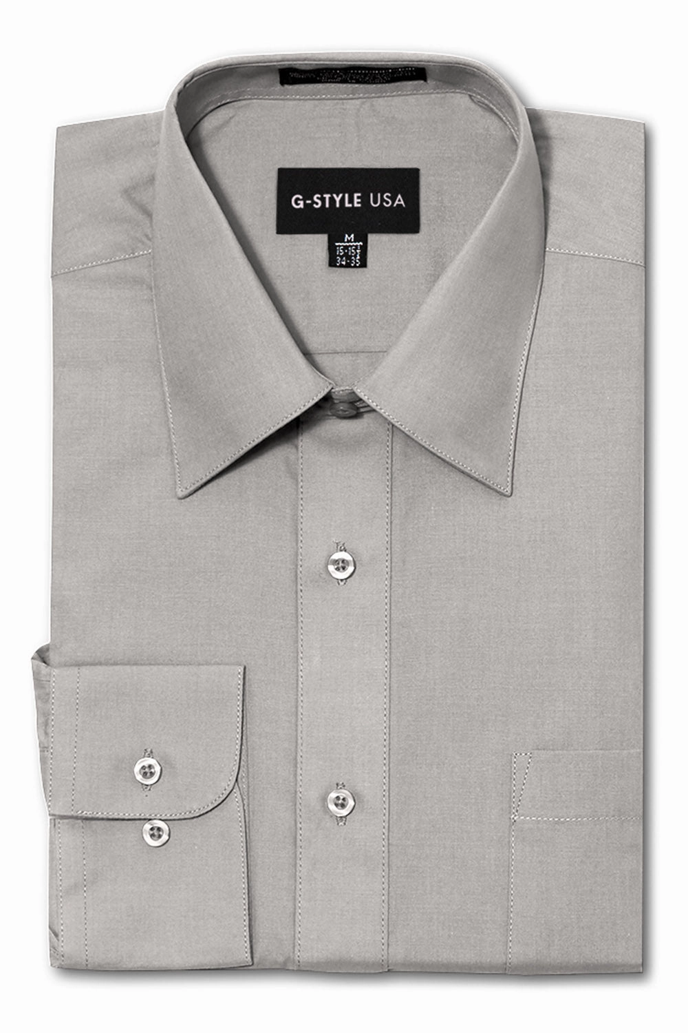 Men's Basic Solid Color Button Up Dress Shirt (Grey) Button Down Collar Style Soft Wool