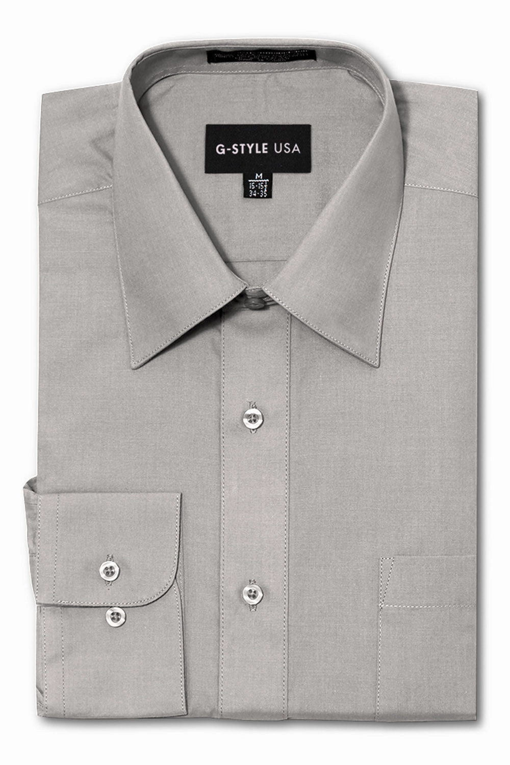Men's Basic Solid Color Button Up Dress Shirt (Grey) LightweightMaterial DurableCollarStays