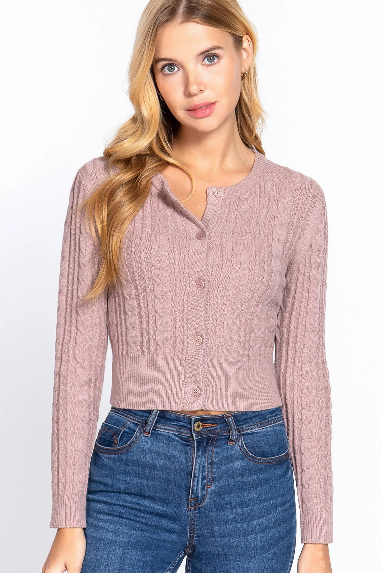 Comfort Fit Stretchable Waistband Women's Essential Long Sleeve Cable Sweater Cardigan