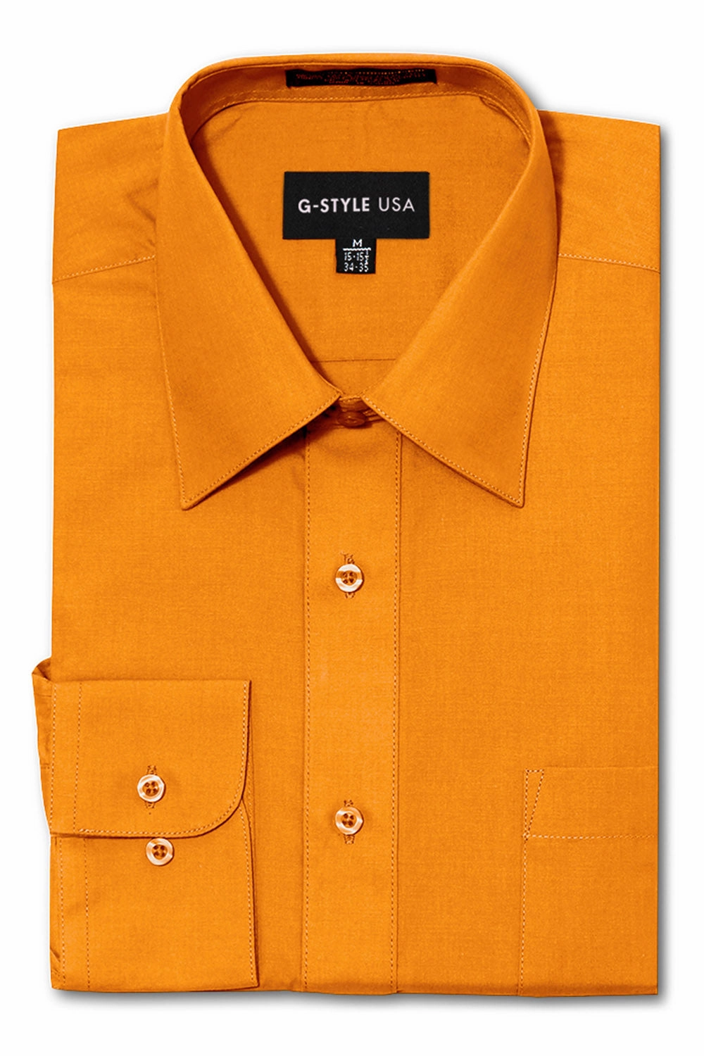 Men's Basic Solid Color Button Up Dress Shirt (Orange) WrinkleResistant QuickPackFoldableDesign