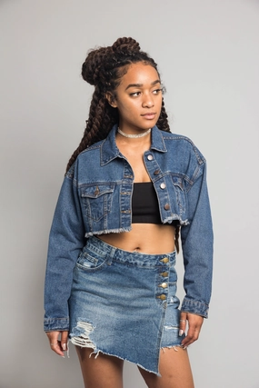 Cropped Backless Denim Jacket Clean Street Look