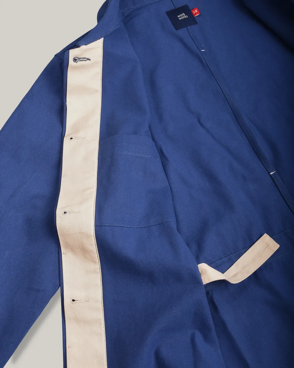 WORK WORKS WOMENS CROPPED JACKET - BLUE TWILL Thermal regulation Low Profile Collar Design