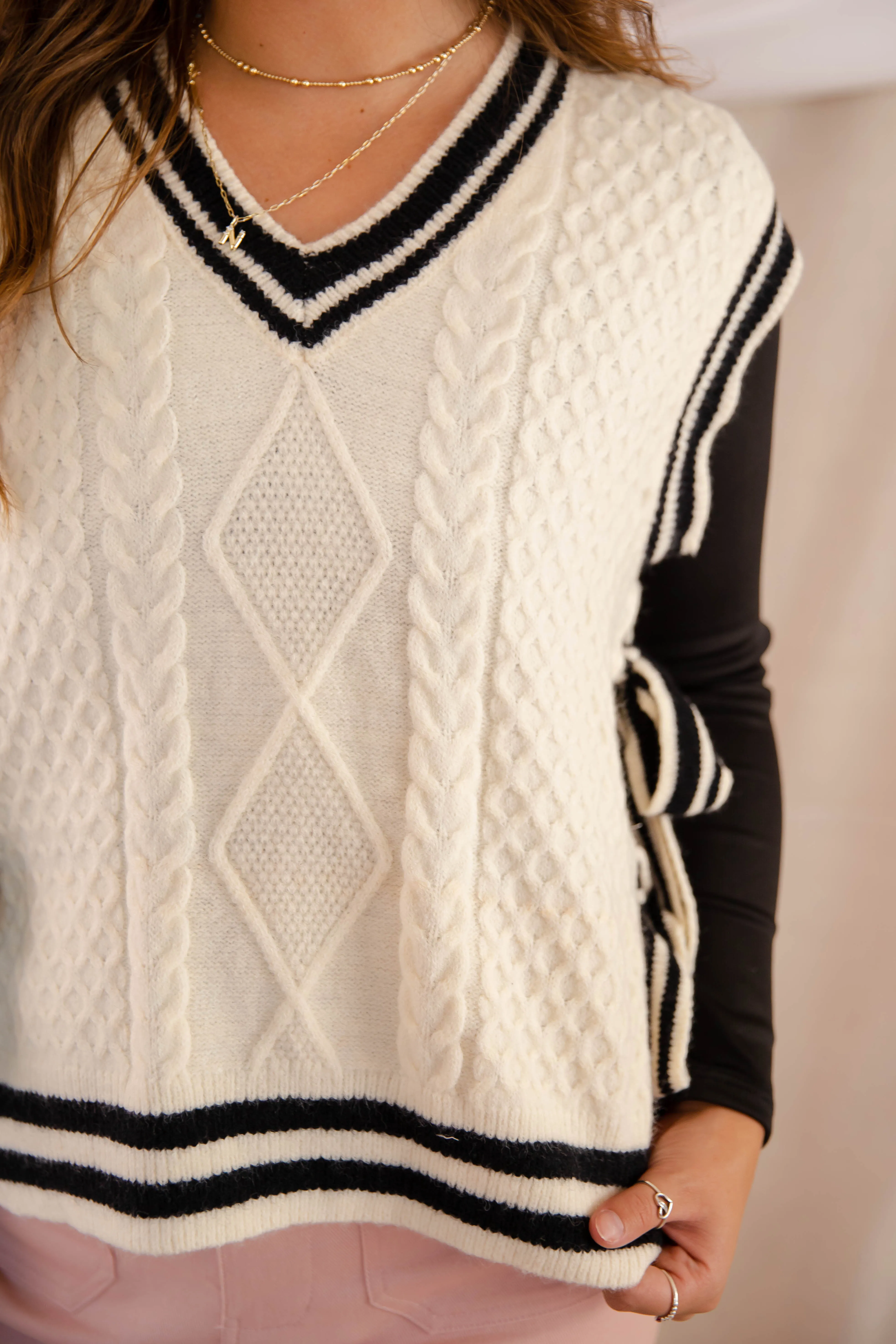 Cozy Warmth Tagless Labeling Truth Or Dare Sweater Vest-Black