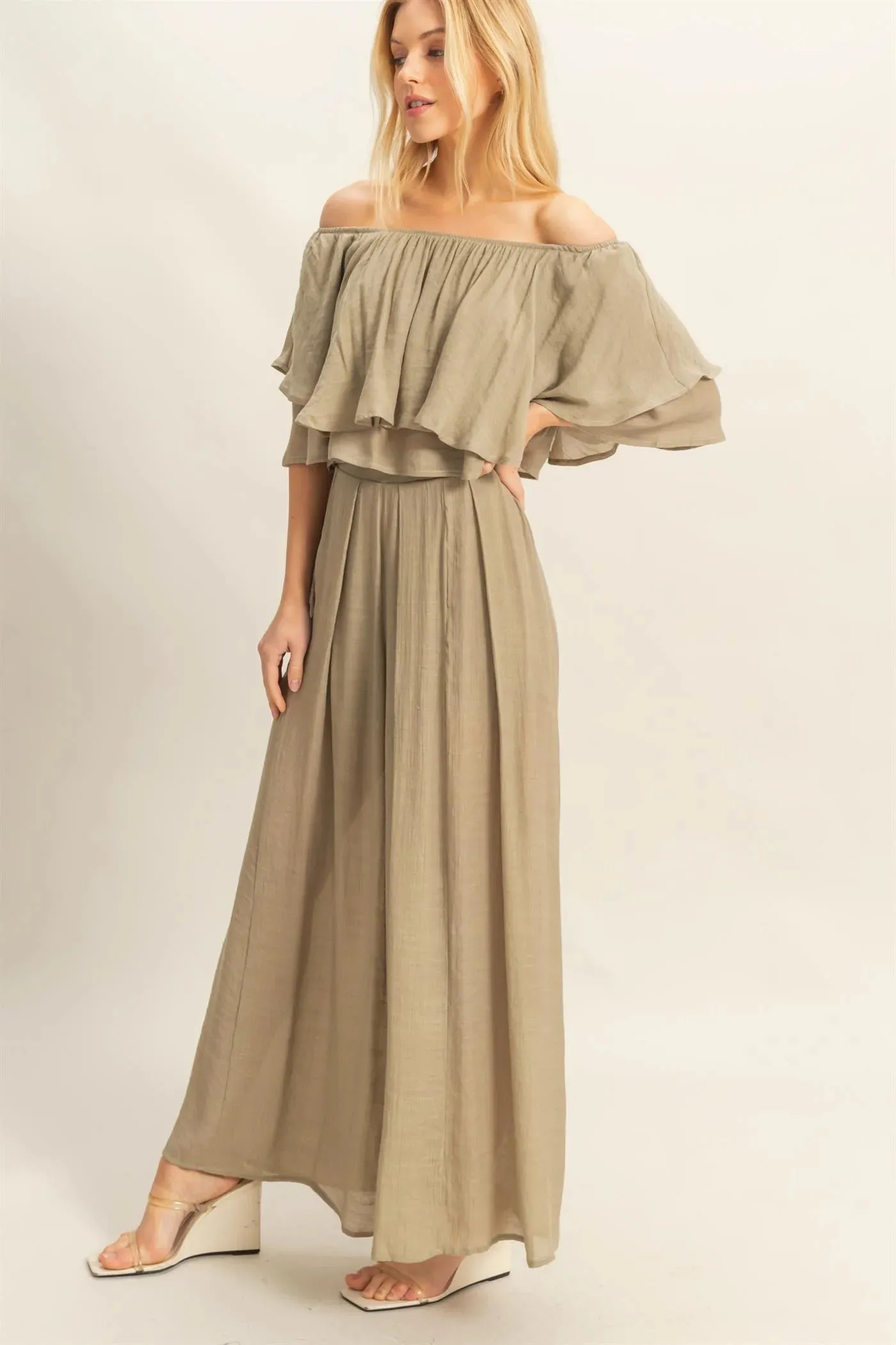 Off the Shoulder Blouse and Pants Set Comfy Touch Formal Fashion Lover