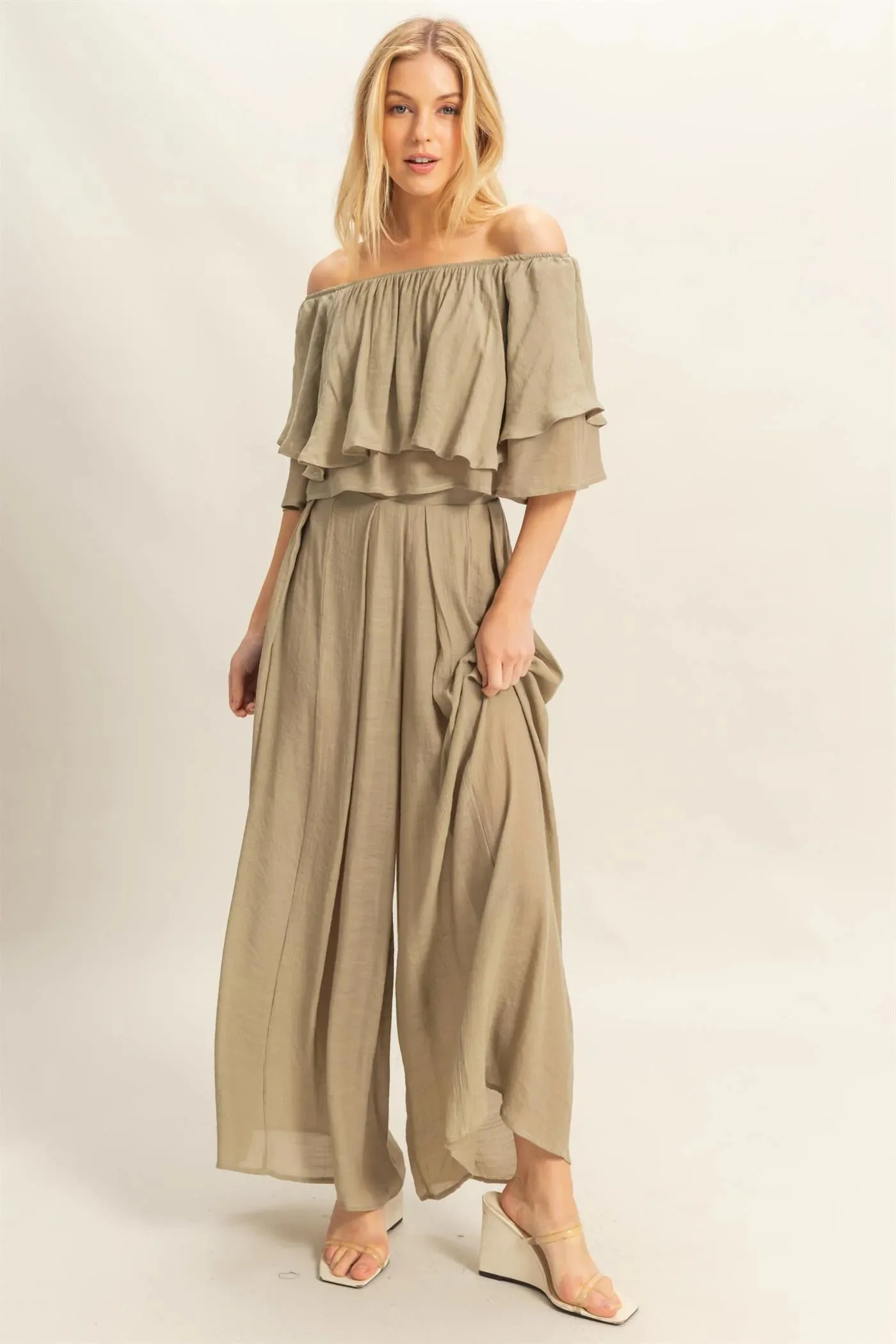 Off the Shoulder Blouse and Pants Set Chill Friendly