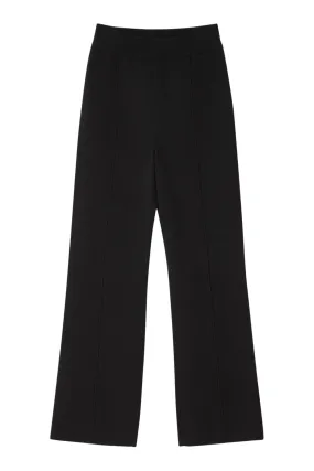 White & Warren Superfine Organic Cotton Kick Pleat Pants in Black Low-rise style smooth zipper