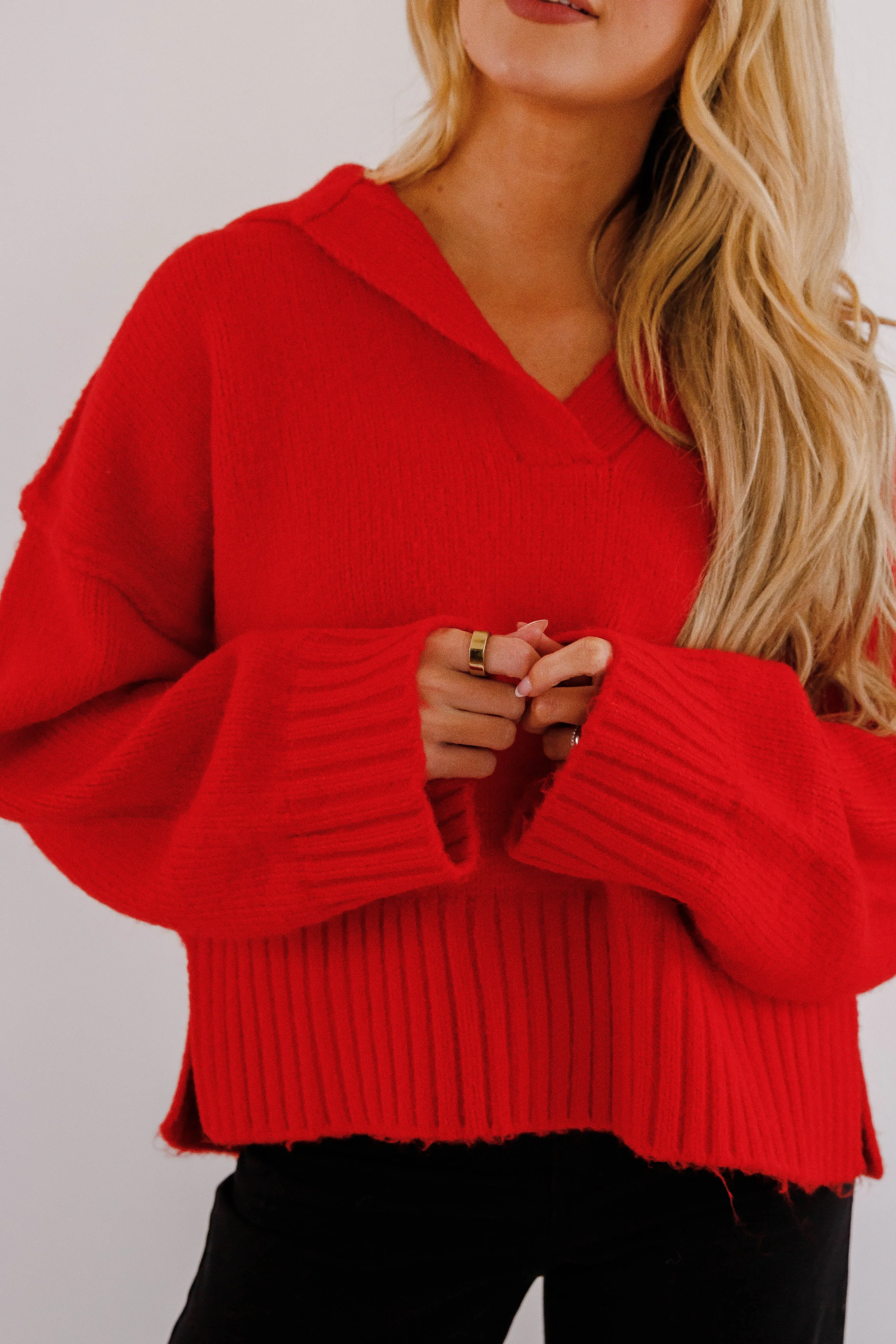 Adjustable Fit On The Other Side Sweater-Red