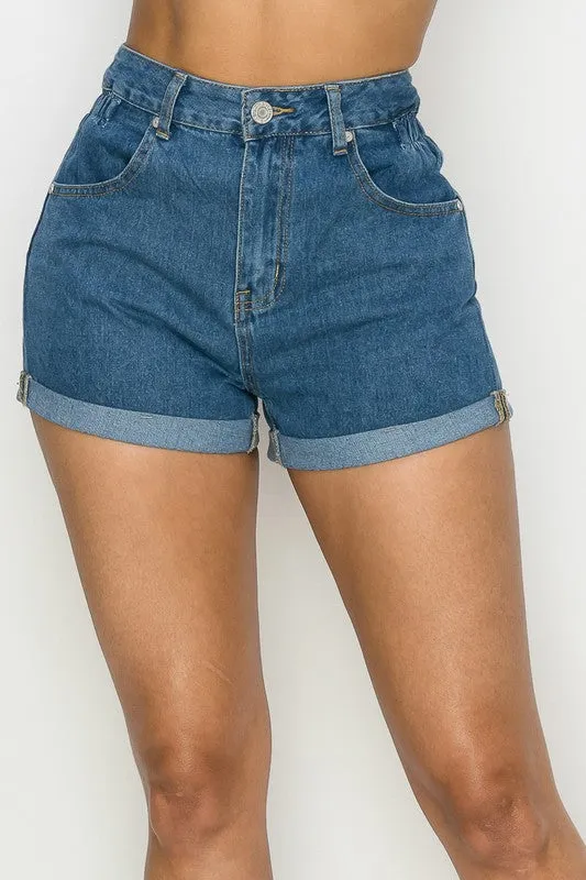 High Waist Denim Shorts Trendy Fit Textured Loose Luxury