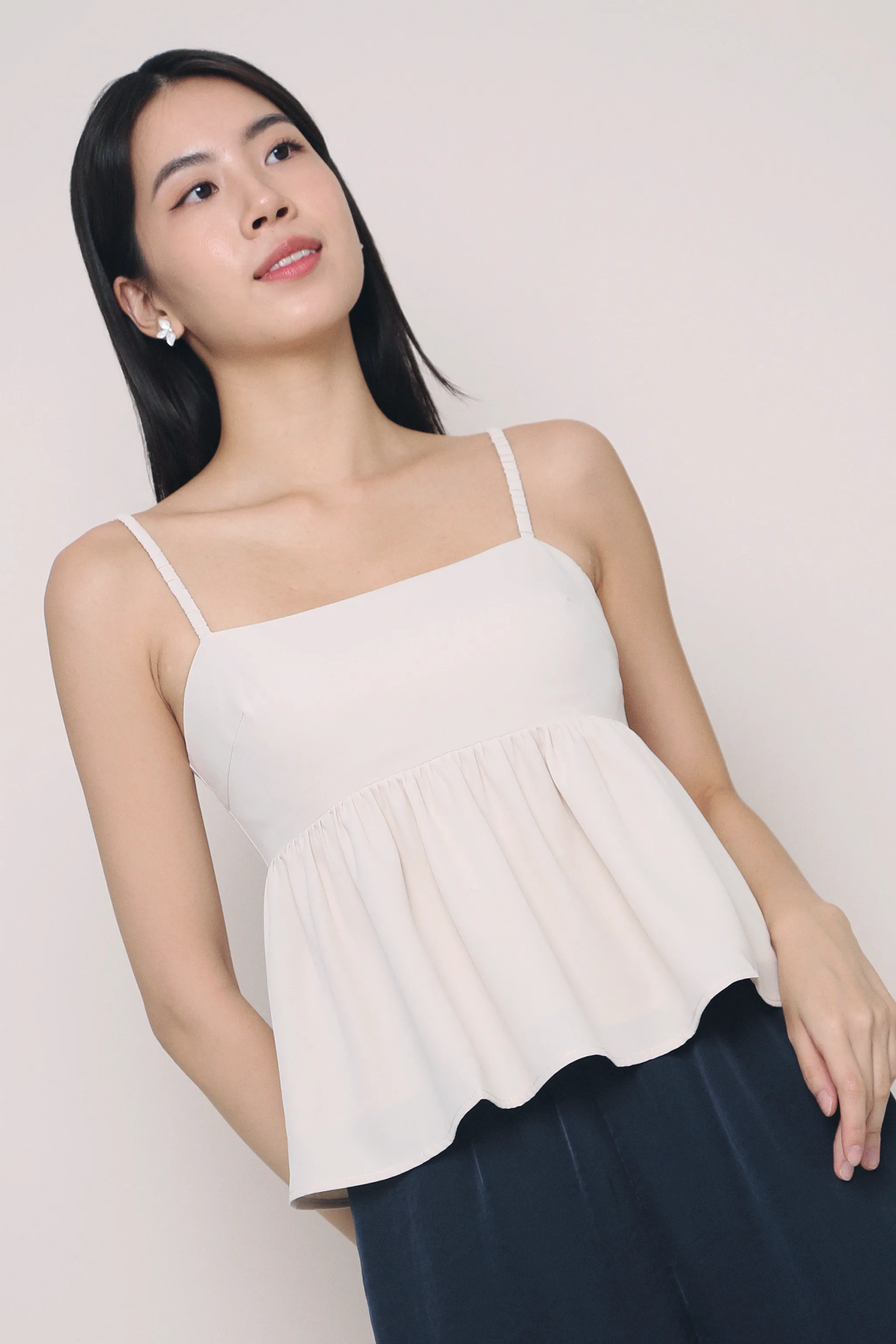 Louvre Strappy Babydoll Top Ivory Wicking Inner Lining