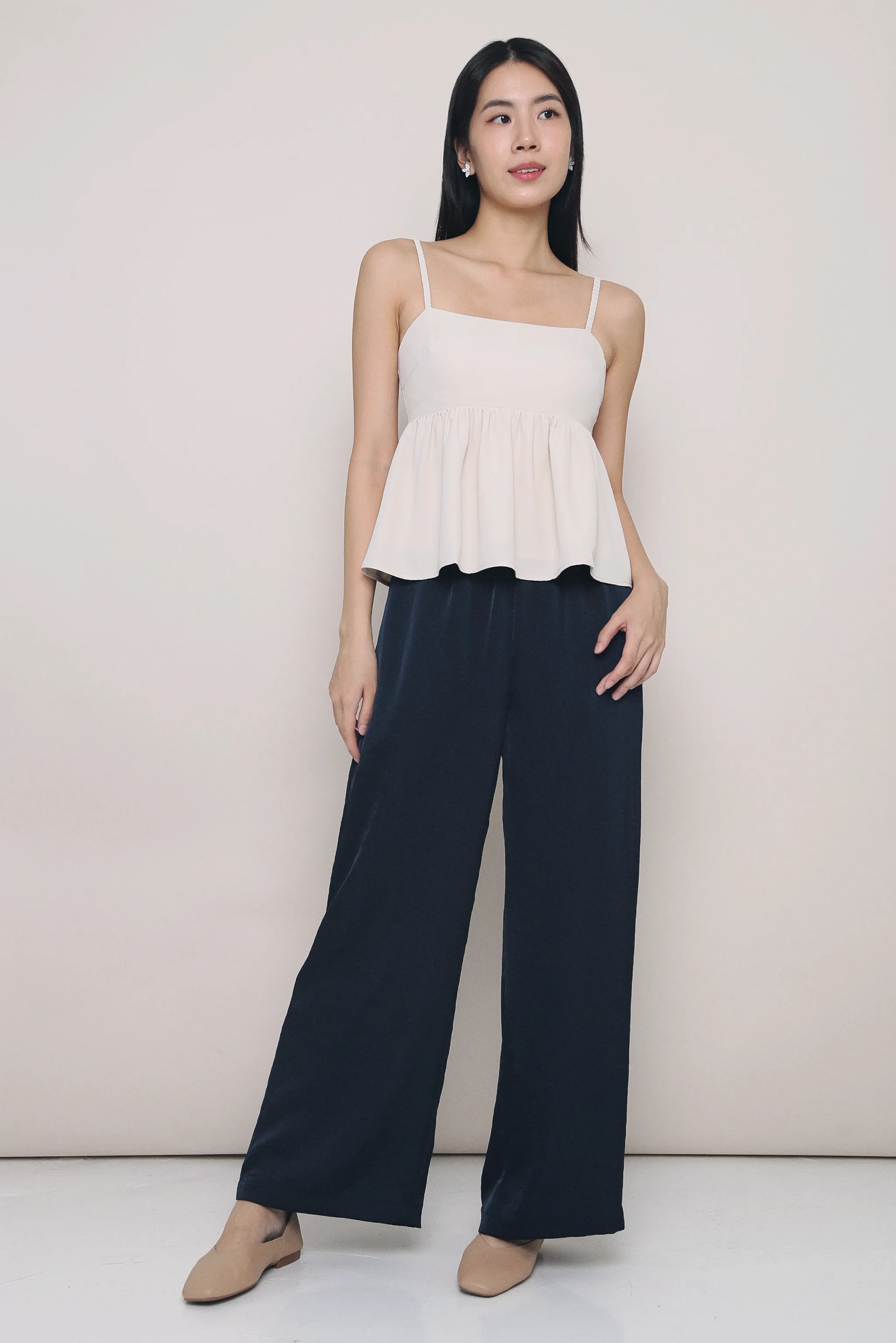 ContouredPanels Louvre Strappy Babydoll Top Ivory