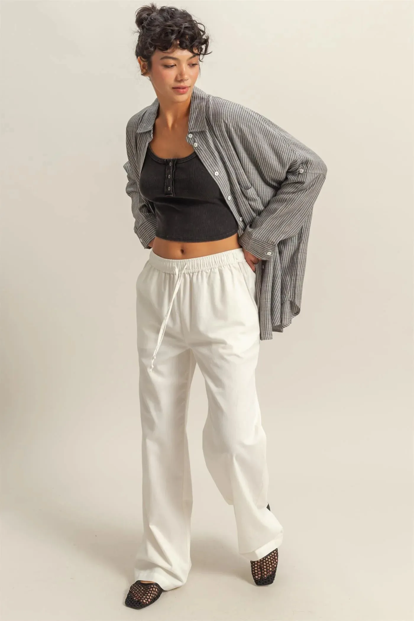 Drawstring Waist Straight Leg Pants Effortless Clothing
