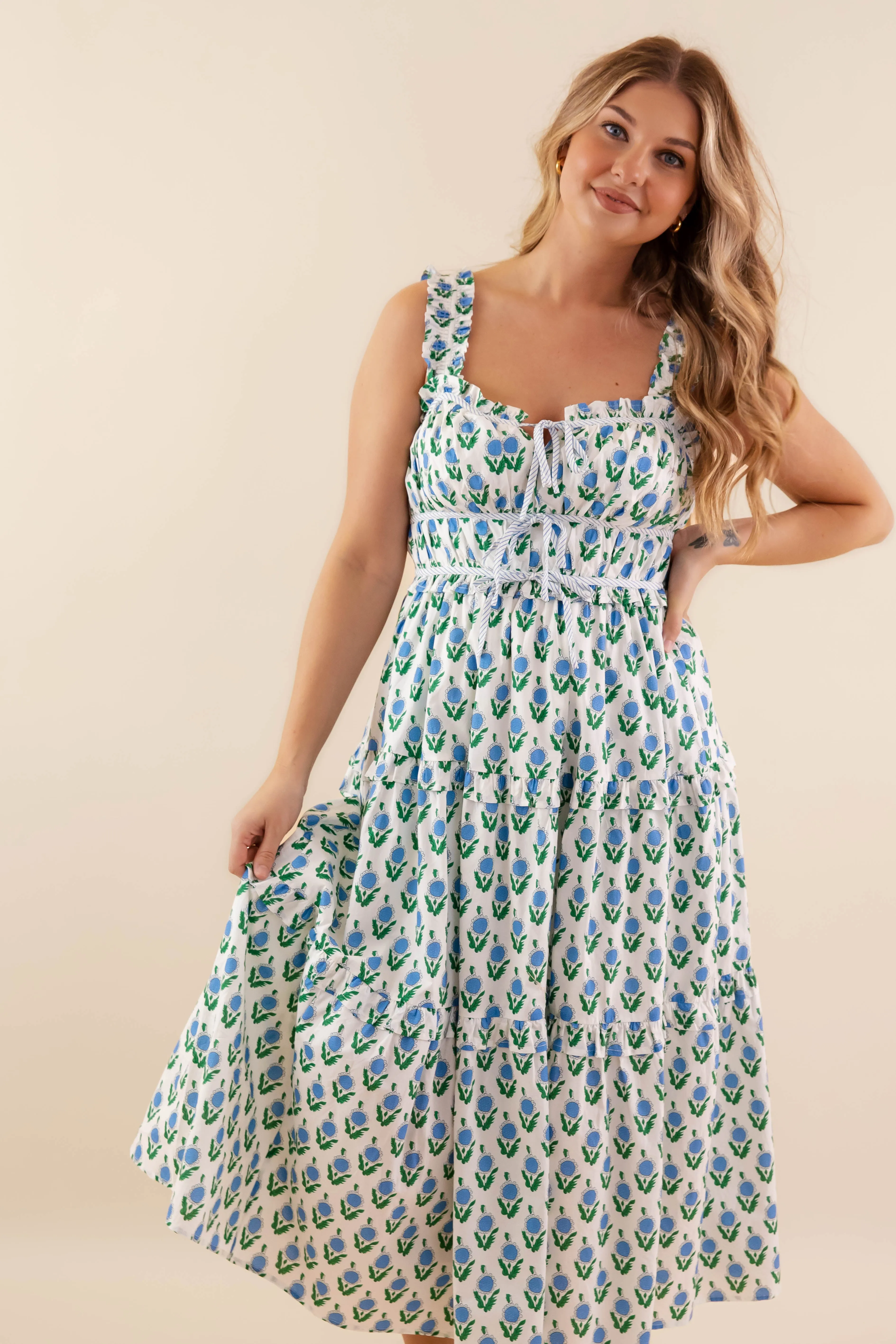 Bridal-Shower Owe It To You Midi Dress-Blue