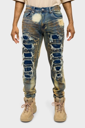 Distressed Heavy Dye Denim Jeans Casual Comfort Wear