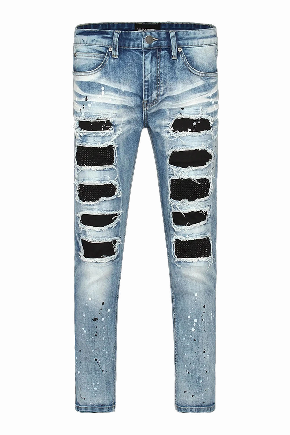 Casual Edge Paint Splatter Rhinestone Denim Jeans