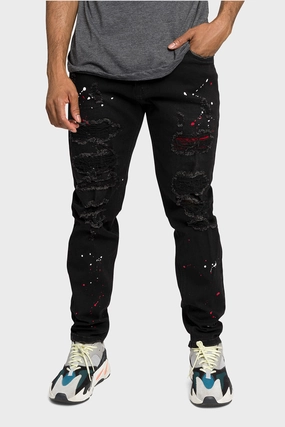 Paint Splattered Skinny Denim Jeans Functional Fit