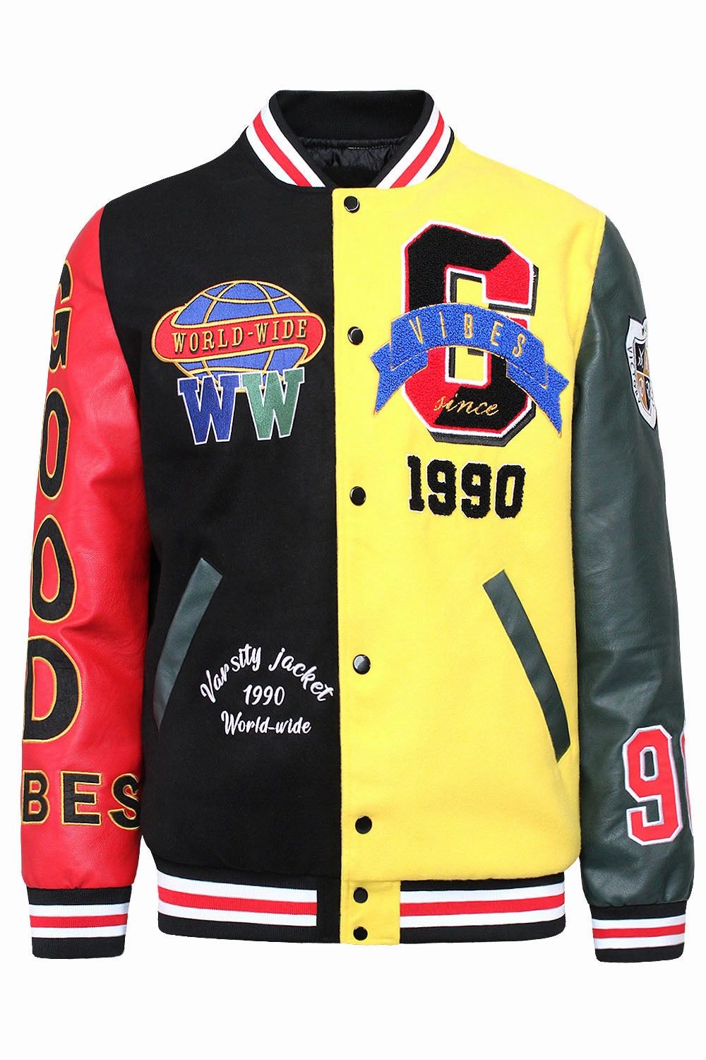 Patched Good Vibes Varsity Jacket Flexible Fit Engineering