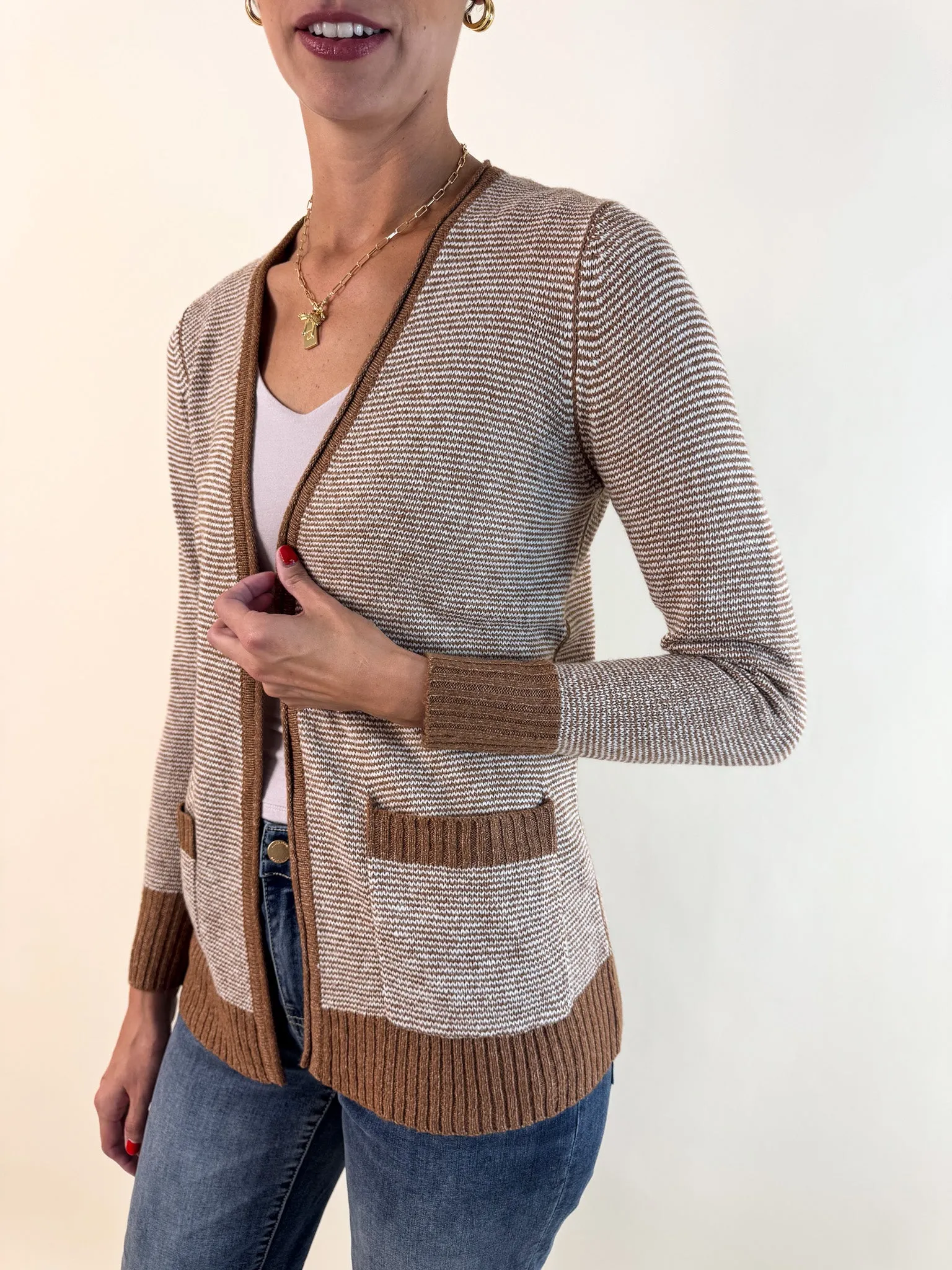 Kayla Pinstripe Knitted Cardigan Warm Wardrobe