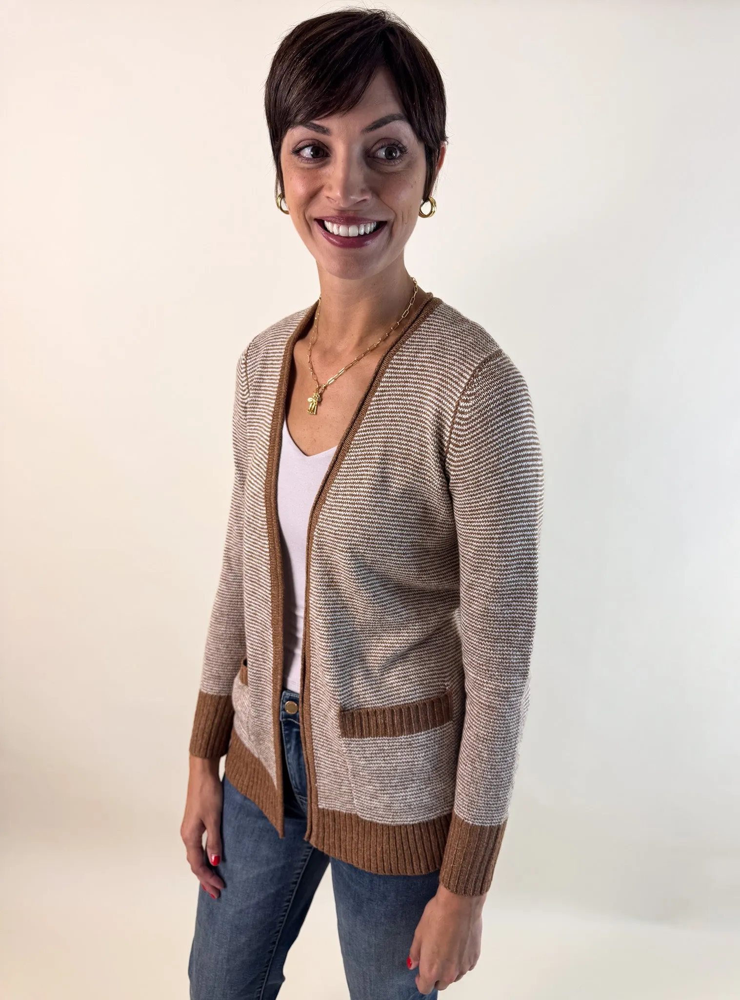 Kayla Pinstripe Knitted Cardigan Low Maintenance Care