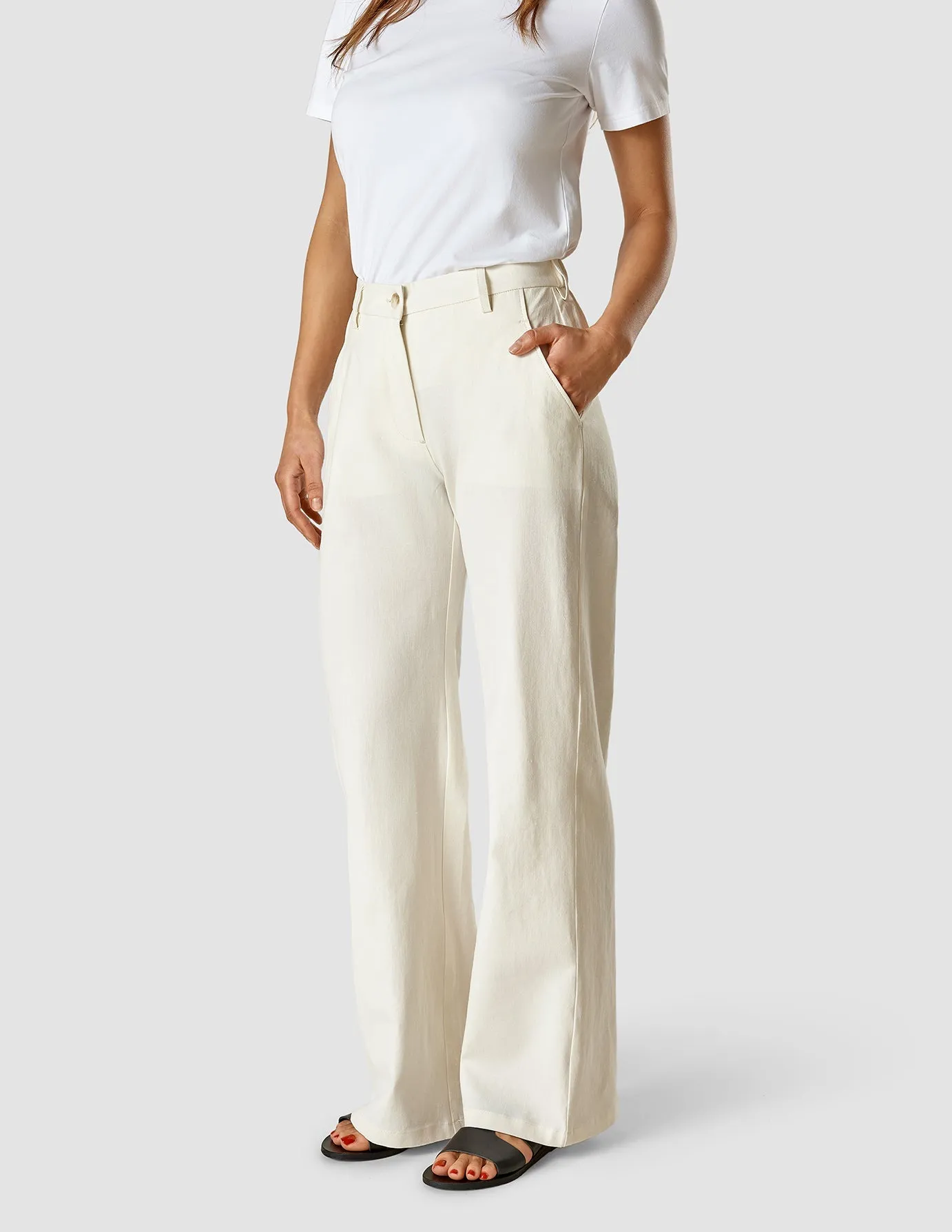 Compression Support Lining Linen Pants Off White
