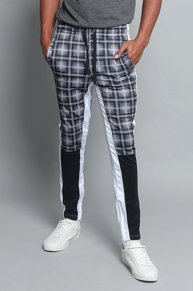 No Gap Waistband Tough Materials Plaid Track Pants