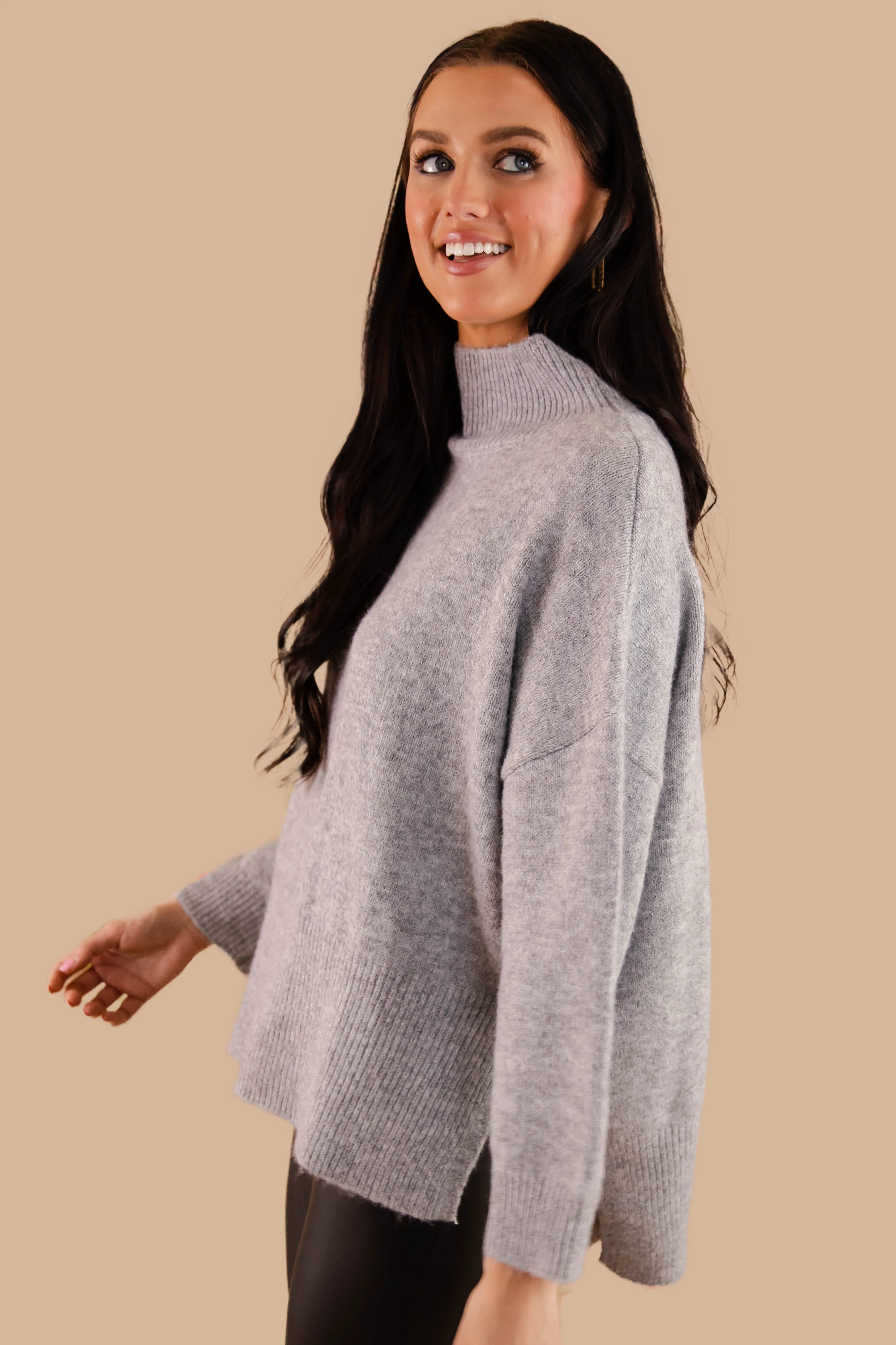 Cozy Activities Sweater-Grey Stretchable Cuff