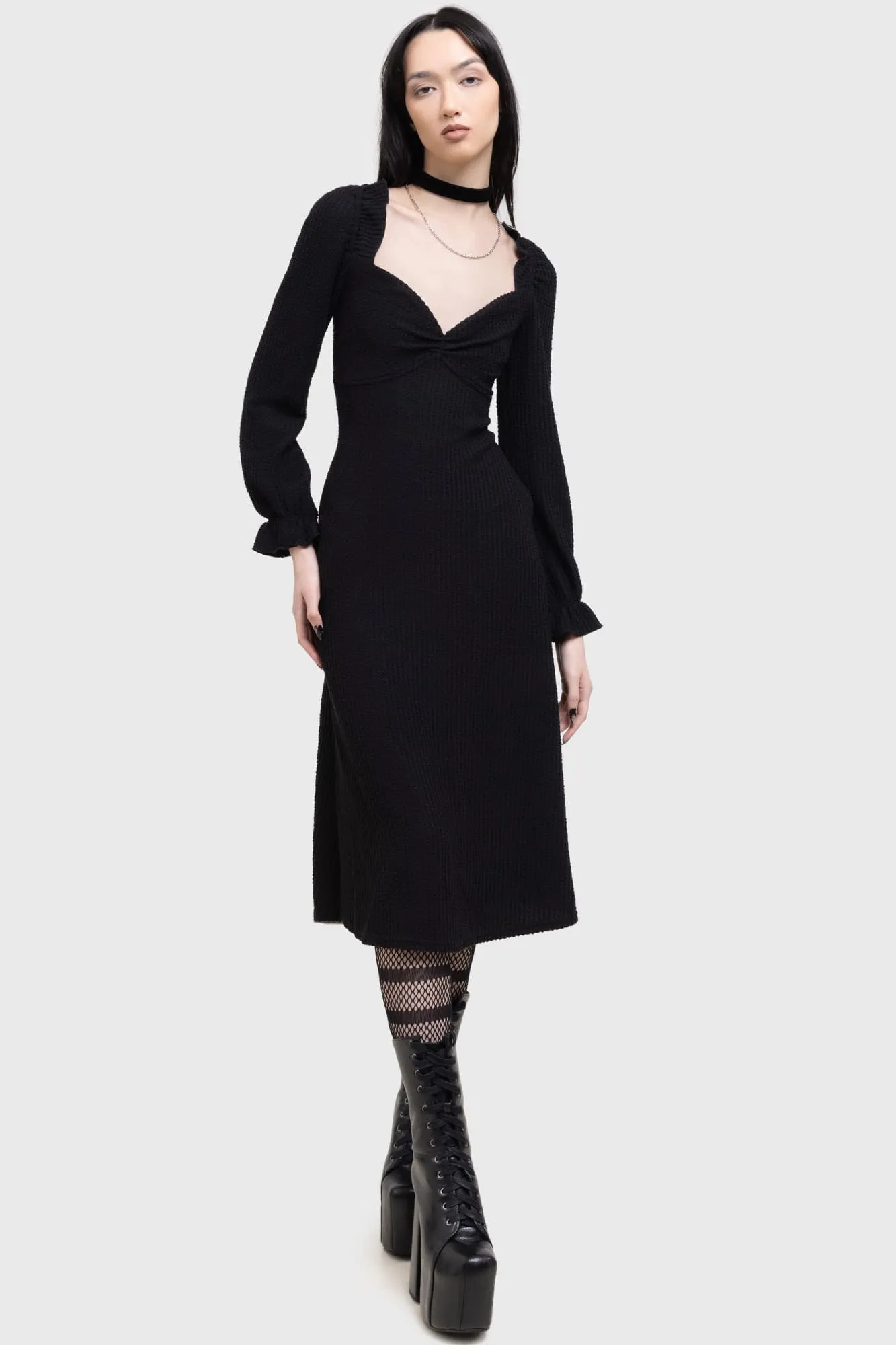 Functional Style Shadow Weave Midi Dress
