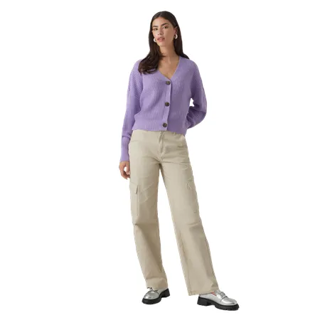 Knit Apparel Flexible Collar Opening Lea V-Neck Cardigan