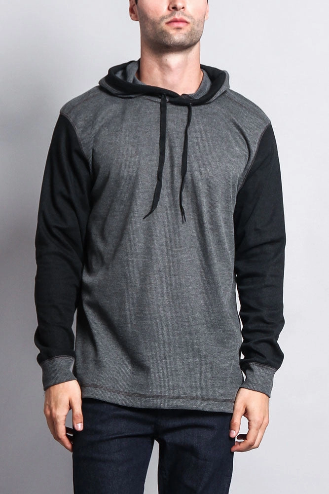 Contrast Waffle Knit Thermal Lightweight Hoodie High Density Weave