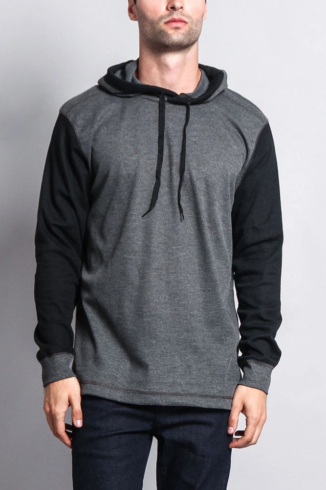 City Wear Contrast Waffle Knit Thermal Lightweight Hoodie