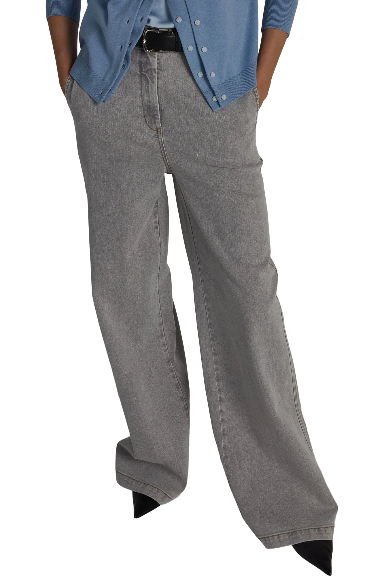 Saint Art Amber Wide-leg Denim Pant in Powder Grey Soft Date Night Street Fashion