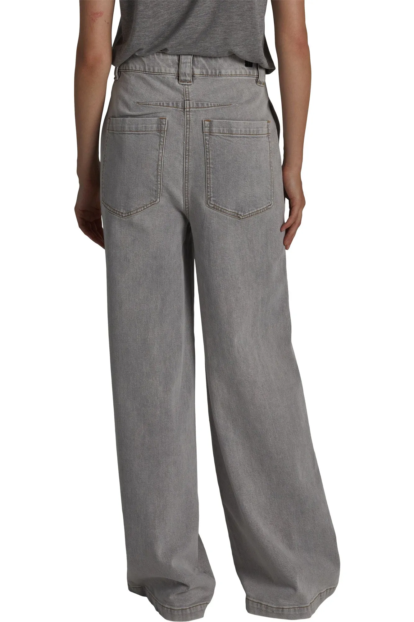 Saint Art Amber Wide-leg Denim Pant in Powder Grey Shrink Resistant Denim