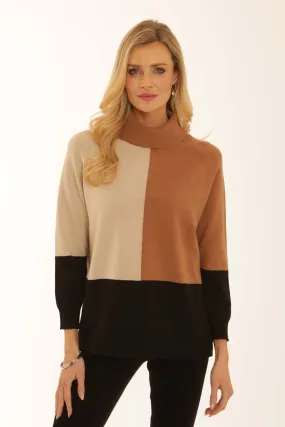 Pomodoro Clothing Colour Block Roll Neck 12562 Convertible Collar BondedSeams