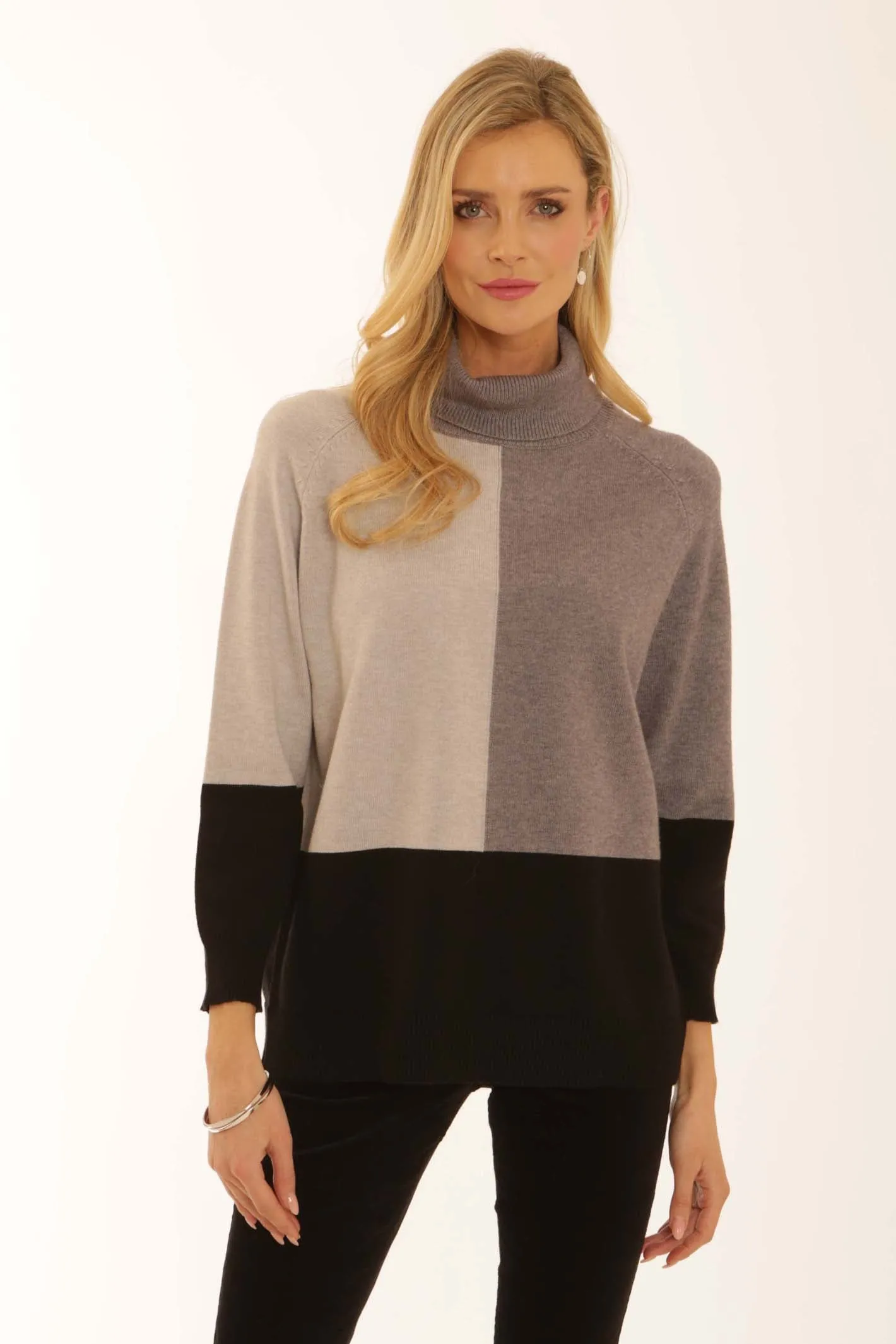 Pomodoro Clothing Colour Block Roll Neck 12562 Non Chafe Armholes Modern Silhouette