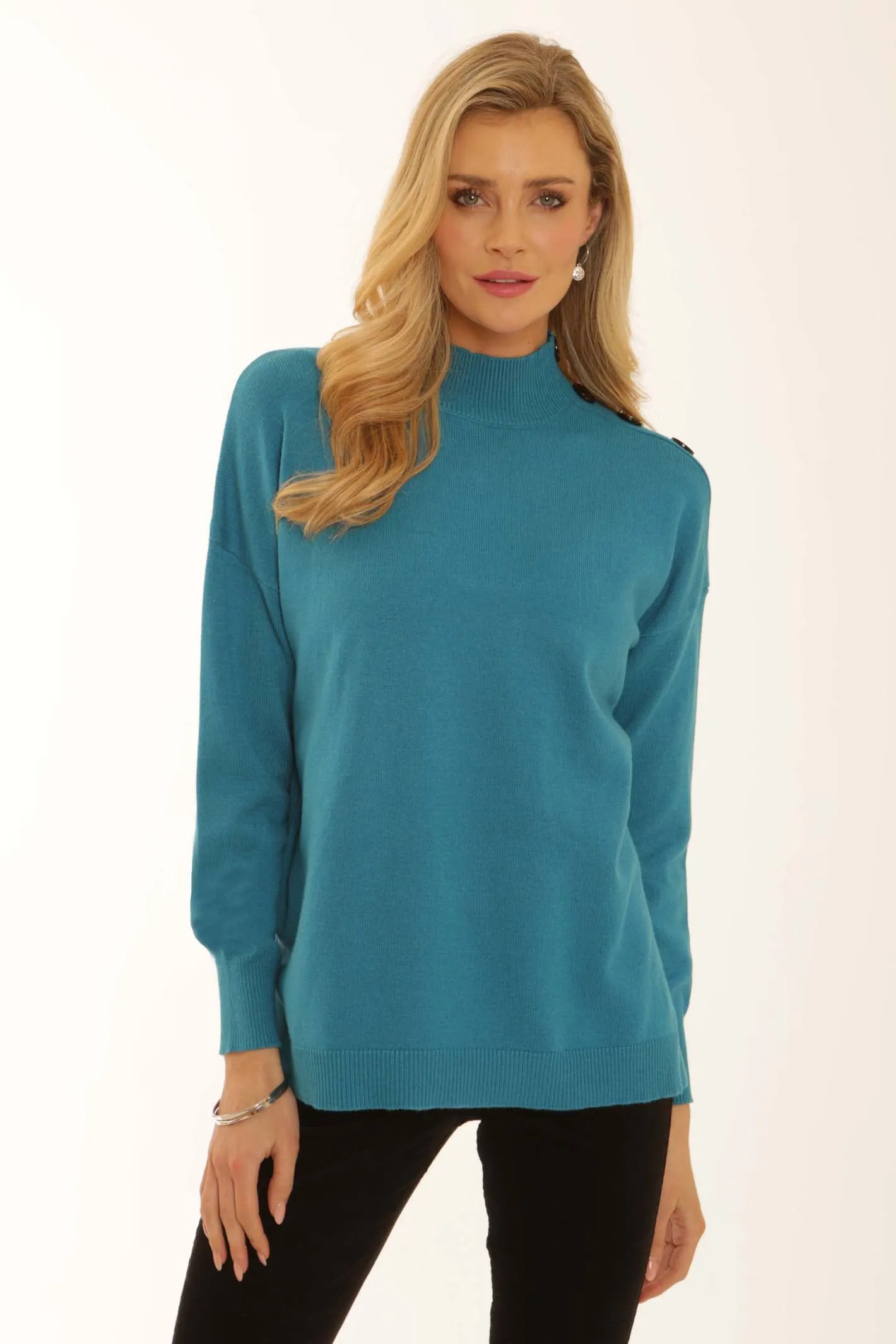 Pomodoro Clothing Contrast Button Jumper 12560 anti static coating Non Restrictive Fit