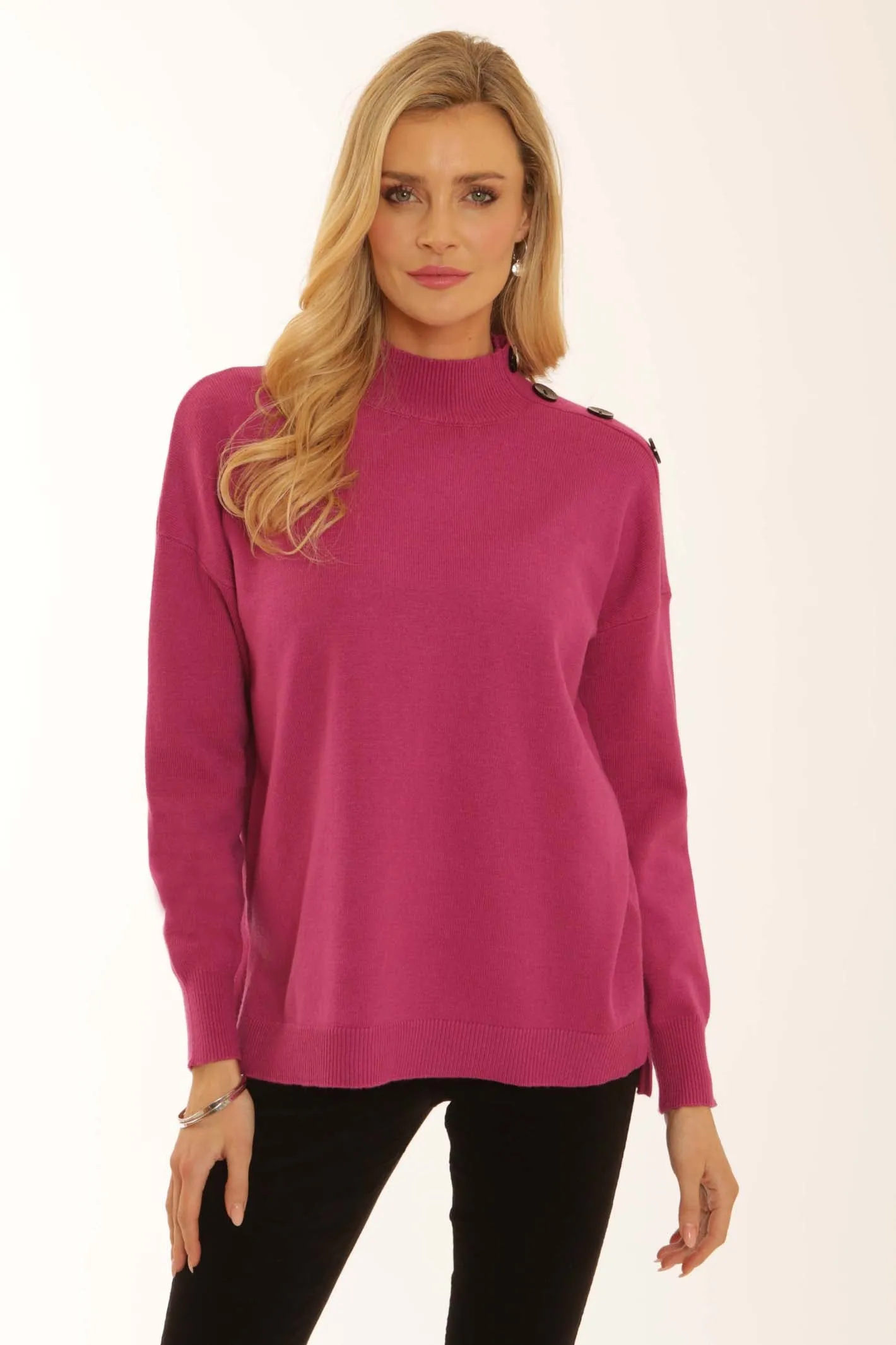 FlexibleCuff Relaxed Design Pomodoro Clothing Contrast Button Jumper 12560