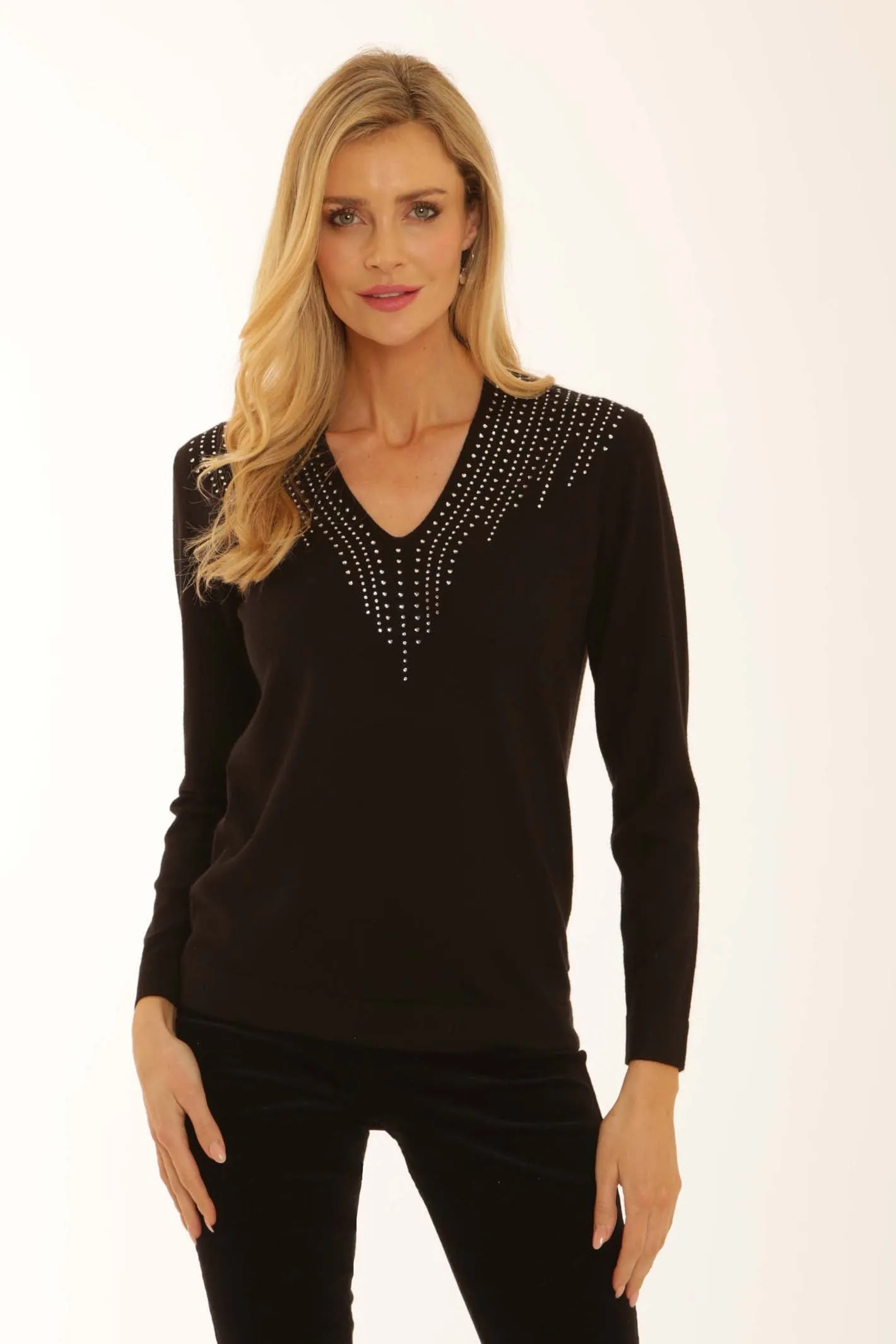 Pomodoro Clothing Diamante Jumper 22550 Quick Dry Fabric Layered Panel Construction