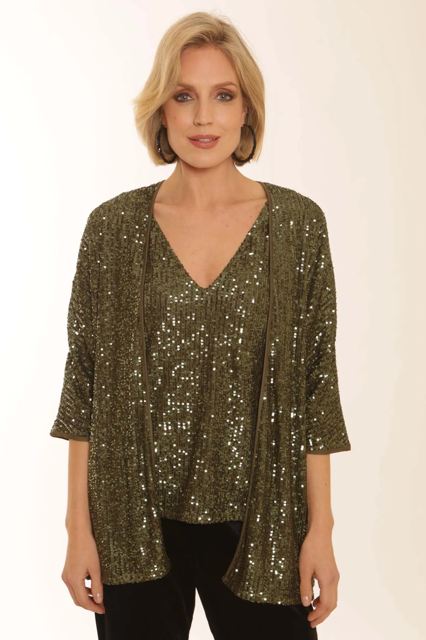 Pomodoro Clothing Sequin Jacket 62352 AdjustableNeckline