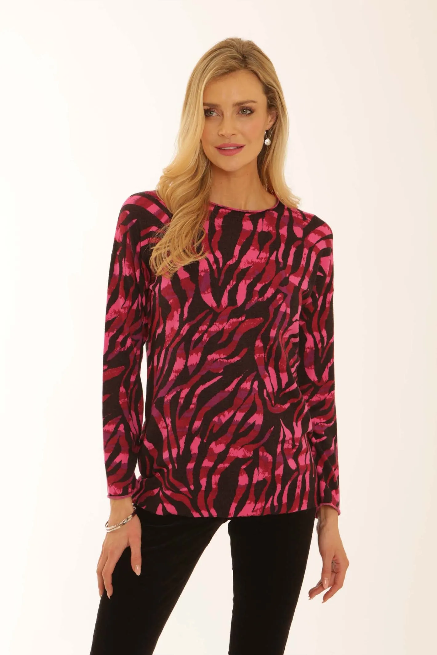 Reinforced Hem Stitching Distressed Texture Pomodoro Clothing Tonal Zebra Jumper 32551