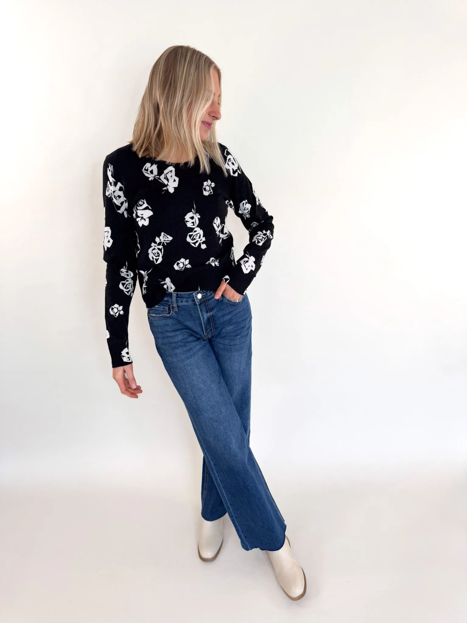 Pop of Floral All Day Sweater Comfy Knit Layer