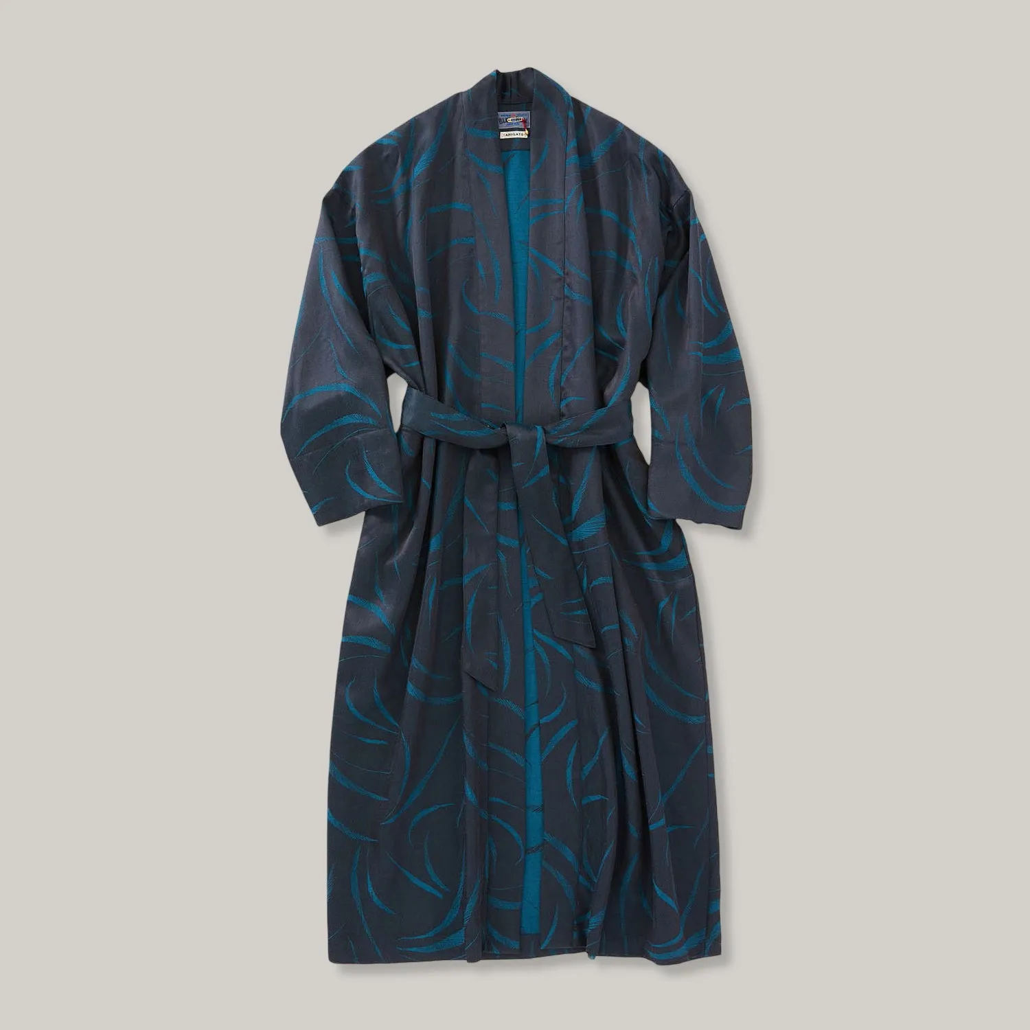 BLUE BLUE JAPAN WOMEN'S MEBUKI SATIN HAORI JACKET - DARK NAVY Draped Layer Bust-Enhancing