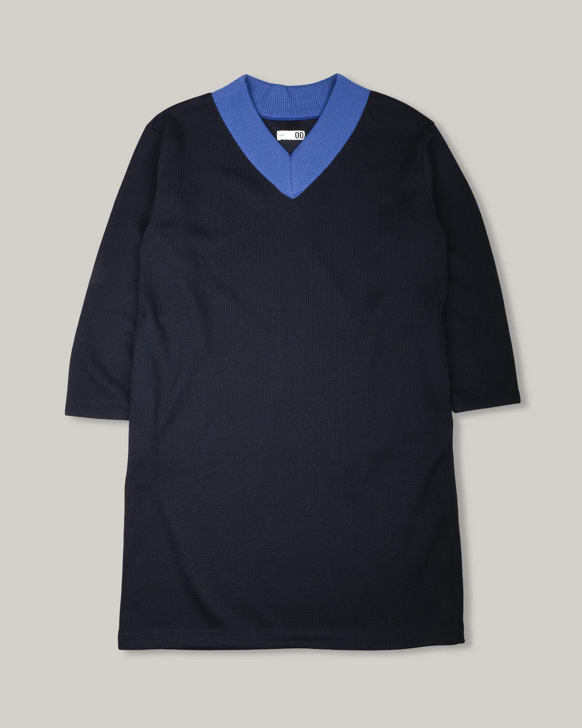 Bless Touch Flattering Waist Design TS(S) JERSEY COLOURED V-COLOUR NECK DRESS - NAVY