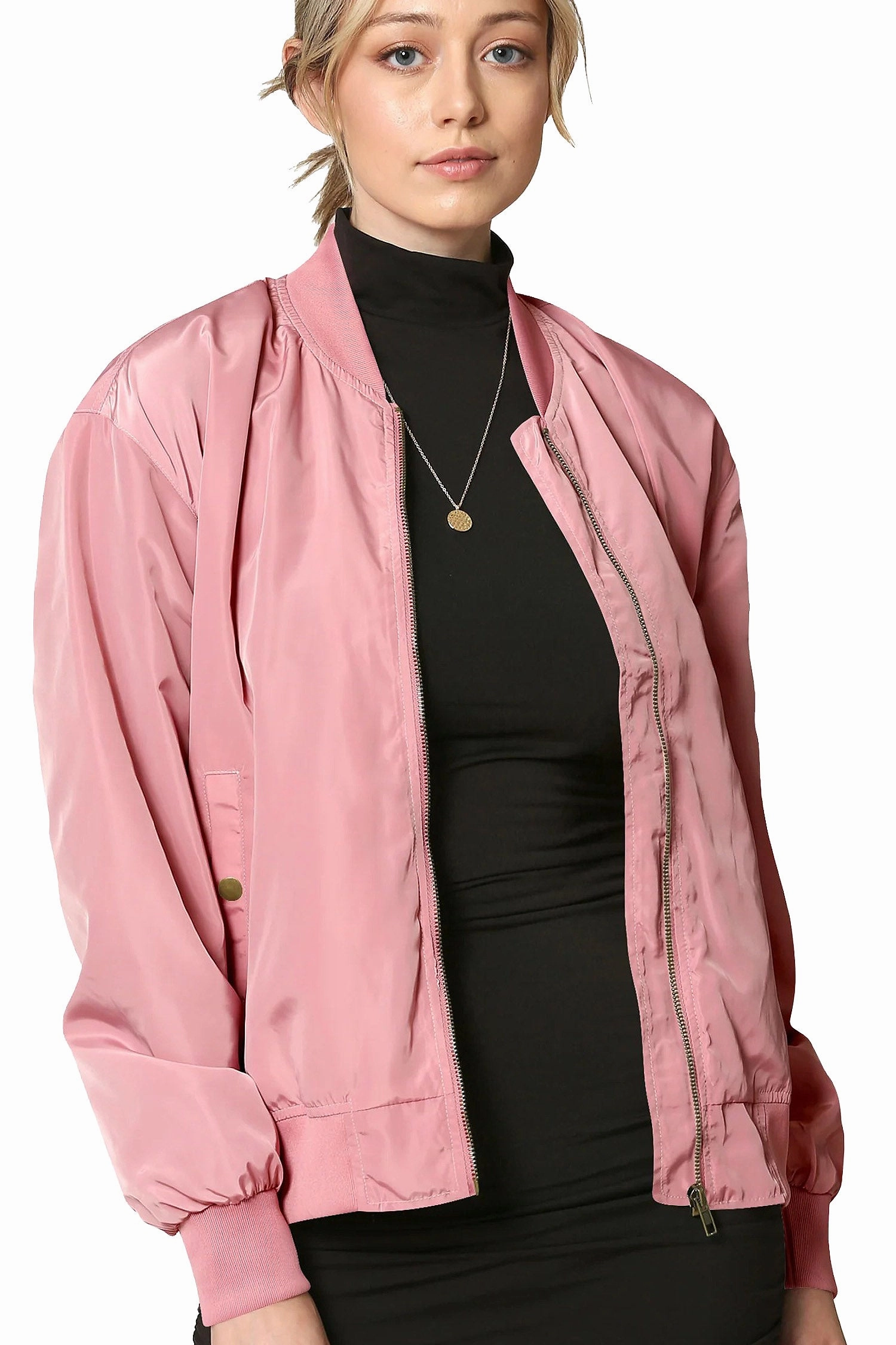 FlexibleHoodDesign Recycled Material Construction Women's Essential Lightweight Multi Pocket Windbreaker Bomber Jacket